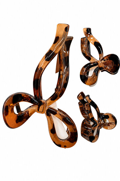 Jack Ferrero Leopard Patterned Bow Detailed 3-Piece Hair Clip Set Brown Women...