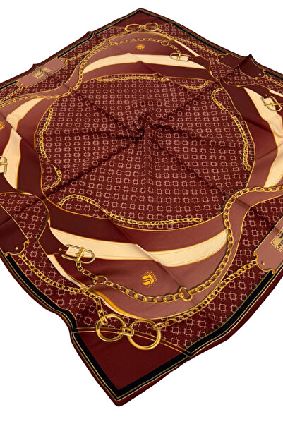 Lesscarves وشاح منقوش بنسيج التويل LS2201 01-عنابي-كريمي