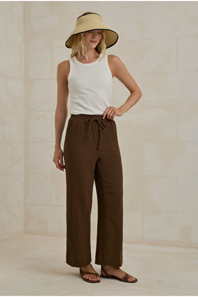 HEQA Muslin Wide Leg Trousers Bitter Brown