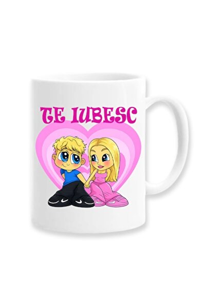 OEM Cană pentru îndrăgostiți cu mesaj: Te iubesc, Desen animat, Model roz, al...