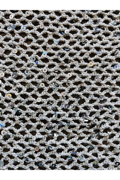MOJOMIX Hand Knitted Cream Color Glittery Silver Sequin Flexible Summer Bandana