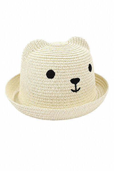 bebegen Girl's Cream Bear-Eared Straw Fedora Hat 1-4 Years Old
