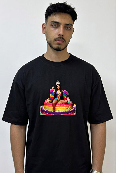 Anetos Μαύρο μπλουζάκι με στάμπα Cardi B Design Oversize