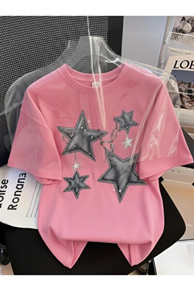 KOZAİ OUTDOORS Women's Oversize Crew Neck / Chain 4 Star Printed Combed Cotto...