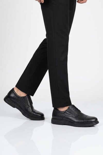 KOMCERO Black Genuine Leather Men's Casual Shoes