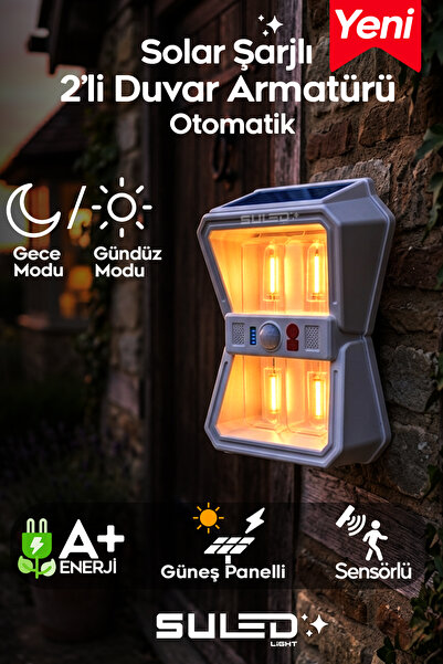 SULED Sensörlü 4 Led Solar Panelli Pilli Otomatik Bahçe Aydınlatması Duvar Le...