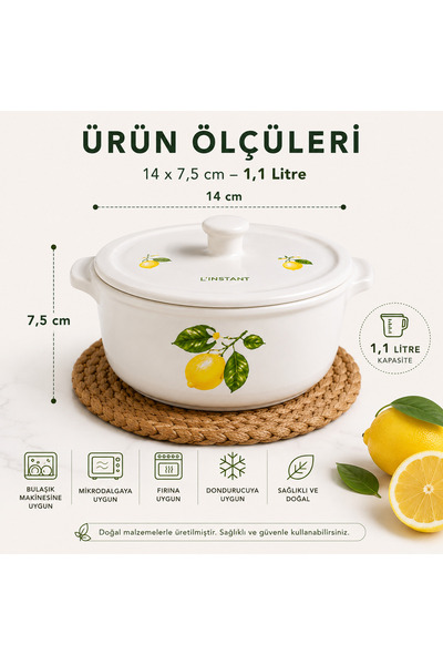 belmira lora Dekal Baskı Fırınlanabilir Kapaklı Güveç Kabı,Servis Kabı,Sunum ...
