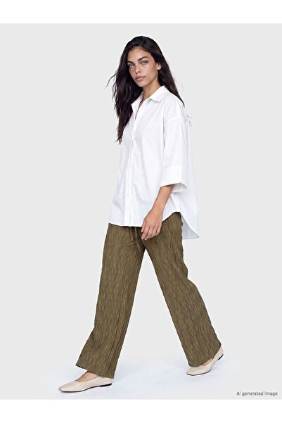 LC Waikiki Lcw Modest Khaki Elastic Waist Textured Women's Trousers