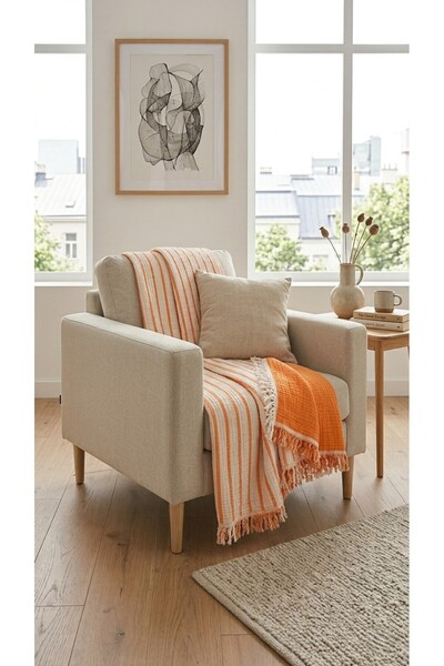 Mujo Home Collection 100% Organic Cotton 4-Layer Muslin Sofa Throw - Tv Blanket - Double-Sided Decorative Cover (90X200)