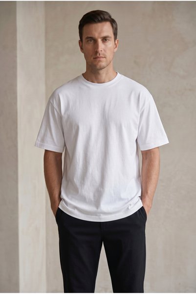 ODİN ATLAS Men's White Color Summer Favorite Comfortable Fit Oversize T-Shirt