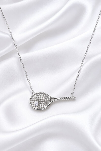 ÇEKİRDEK JEWELRY 925 Ayar Gümüş Altın Kaplama Tenis Raketi Kolye Zirkon Taşlı...