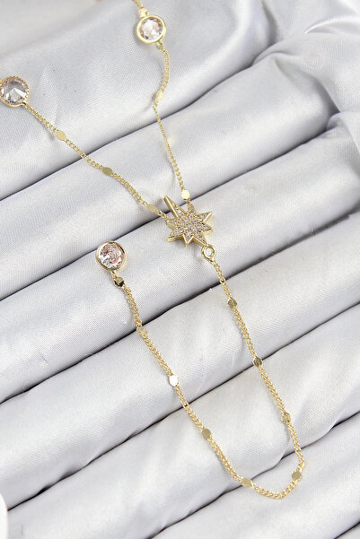Marsilyan Brass Zircon Stone Pole Star Model Gold Color Y Necklace Elk-Bjtieg