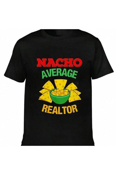 LİNA06 تي شيرت رجالي بتصميم مضحك لوكيل عقارات NACHO AVERAGE، قميص أبيض مع طبا...