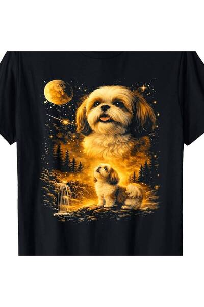 BASEPULSE Humorous Graphic Tee Featuring a Shih Tzu from 90S Howling at The Moon