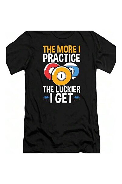 23 nisan 's Billiards-Themed T-Shirt "The More Practice The Luckier I Get" Sl...