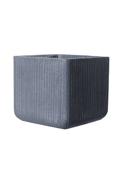 SUPERGREENS Γλάστρα Πήλινη Τετράγωνη "Stripe" Γκρι Σκούρο XL 44x44x38 εκ.