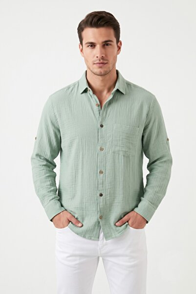 Mösyö Men's Breathable Muslin Fabric Long Sleeve Shirt Bgl-St05593