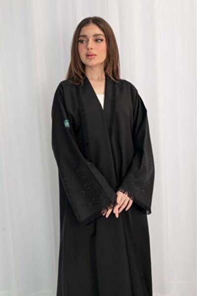 Lavin Crepe Abaya with Faux Pearls on Sleeves