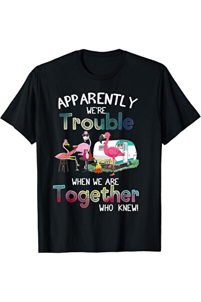 1001 Line تي شيرت مطبوع عليه "We're Trouble Flamingo" - قميص تخييم مضحك بطبعة...