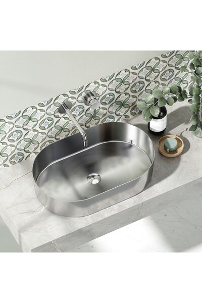 Karag Jupiter Νιπτήρας επικαθήμενος ανοξείδωτος Brushed Steel 55x35x11cm