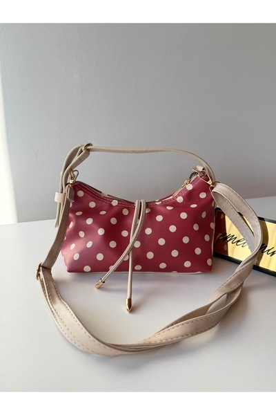 emelimin Women's Red-Beige Polka Dot Baguette Bag Retro Shoulder and Hand Bag