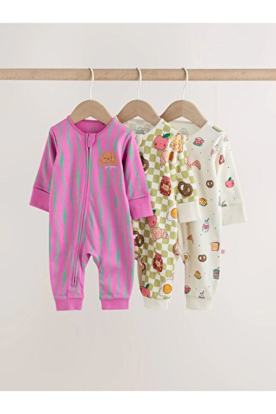 Next Baby Pamuklu Pembe Baskılı 3'lü Tulum Set