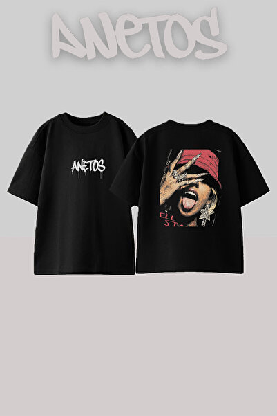 Anetos Cardi B_7 Design Printed Unisex Oversize Black Tshirt