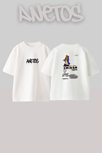 Anetos Tricou alb cu imprimeu design Eminem_54, unisex, oversize