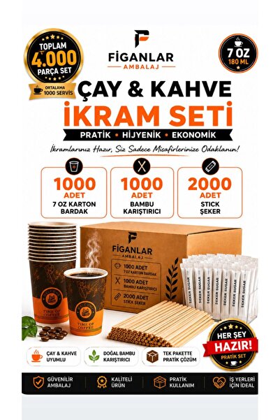 figanlar ambalaj 1000 Adet 7 Oz Karton Bardak + 1000 Bambu Karıştırıcı + 2000...