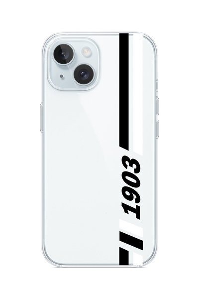 iPhone 13/iPhone 14 Uyumlu Siyah Beyaz Çizgi Desenli Şeffaf Silikon Kılıf
