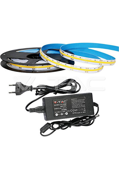 V-TAC Bandă LED 24V Lumină Alb Rece 5m Tip COB cu Sursă de Alimentare Cod: 2675