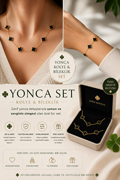 U&Gi Moda Clover Necklace and Bracelet Set – Women's Gold Color Elegant Jewel...