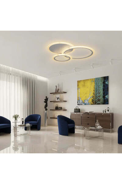 CMHOME Lustra LED cu telecomanda LUCY 45W, 3 Cercuri, lumina Rece/Calda/Neutr...