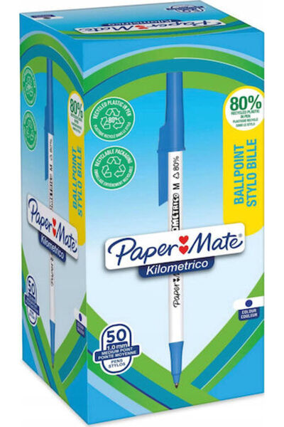 Paper-Mate Paper Mate Kilometrico Pix cu bilă reciclat Albastru M 50 bucăți