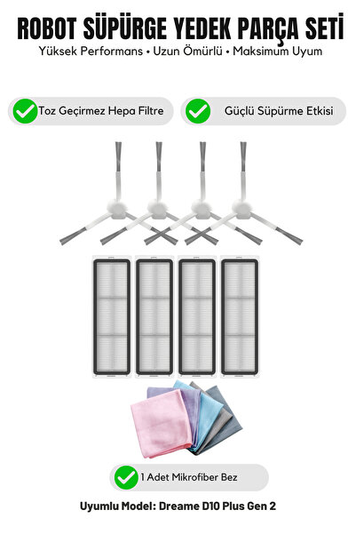 Asgard Grup 4 White Side Brushes 4 Filters 1 Cleaning Cloth Compatible with D...