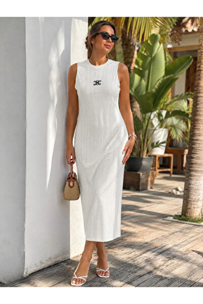 Chordi Summer Openwork Crew Neck Sleeveless Long Premium Knitwear Dress