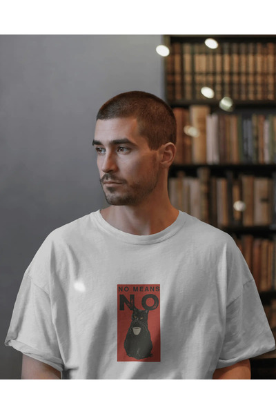 buzagi No Means No Regular Unisex White T-Shirt