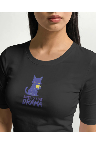buzagi Smells Like Drama Regular Unisex Black T-Shirt
