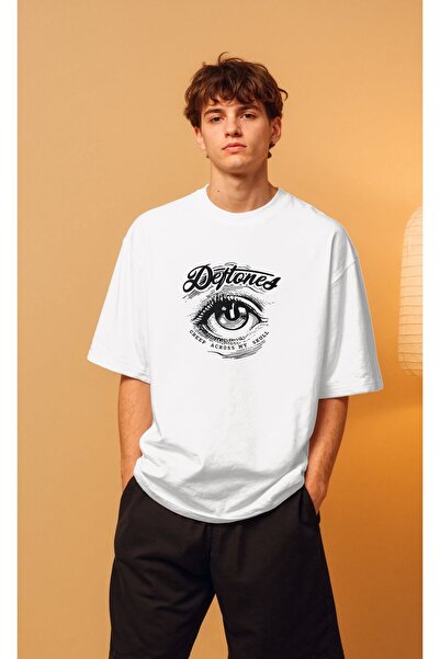 buzagi Deftones Oversize Unisex White T-Shirt