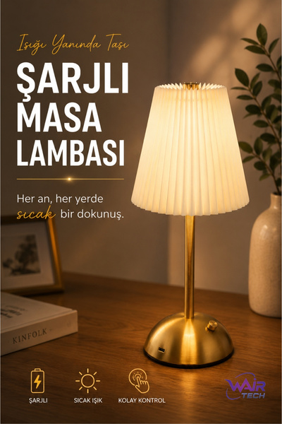 Wair Teknoloji Şarjlı Masa Lambası 1200mAh Dokunmatik LED Masa Lambası 2 Işık...