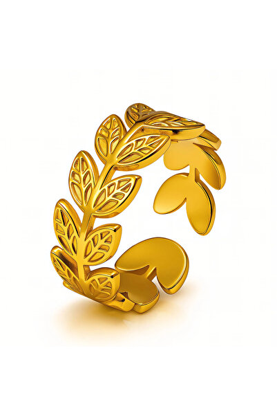OEM Inel Laurel Leaf, din oțel inoxidabil, placat cu aur 18K