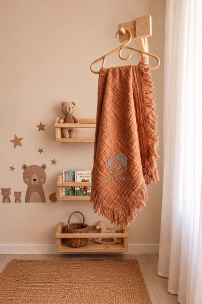 MİNİMOMS Kahverengi %100 Pamuk 4 Katlı Müslin Bebek/Çocuk Battaniyesi 100x120 cm - Premium Kalite Yumuşak Yenidoğan Kız ve Erkek Hediyelik Bebek Örtüsü