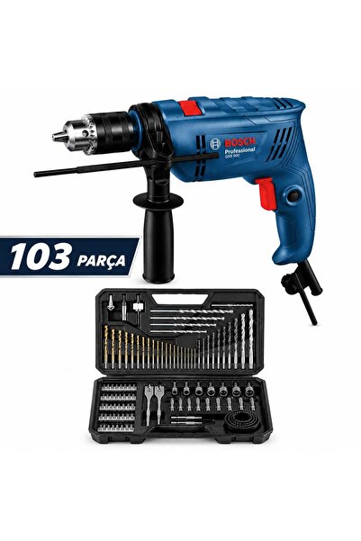 Bosch GSB 600 Darbeli Matkap + 103 Parça Delme ve Vidalama Aksesuar Seti