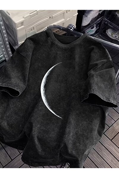 Toum Moon Printed Washable Vintage Unisex Oversize T-Shirt