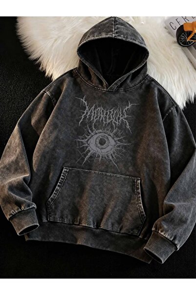 Touz Moda Gothic Eye Retro Printed Vintage Hooded Sweatshirt