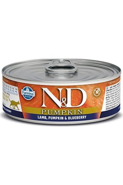 N&D N-D Balkabağı-Kuzu-Yaban Mersini Yetişkin Kedi Konservesi 6X80 gr