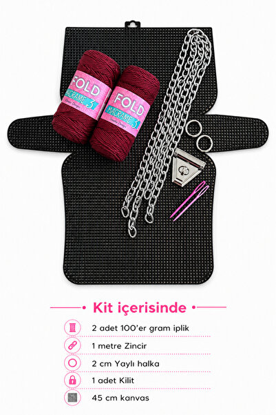 BD fold yarn Kanvas Çanta Bordo No.3 45x21cm Kanvas - Polyester Makrome No.3 ...