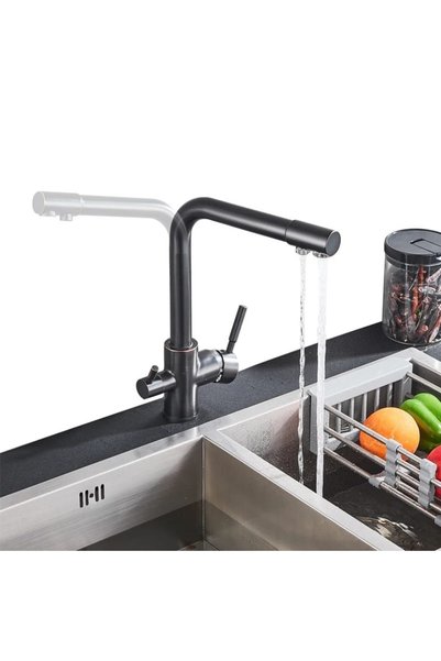RENA DESIGN Black Polished Kitchen Sink Faucet 3-Way L Pipe Luxury Water Saving Faucet with Warranty (2 Years)
