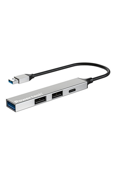 POWERTECH USB hub PT-1413, 4x θυρών, USB 3.2, 5Gbps, USB σύνδεση, γκρι