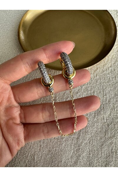 ringbox Gold Double Color Dangle Hoop Earrings